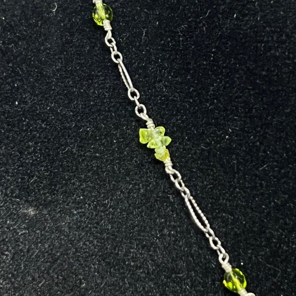 Barse Sterling Silver W/Green Rhinestones And Beads Lariat Necklace 18" (3699) - Picture 4 of 7